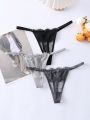 3pcs Butterfly Bow Lace Patchwork Women's Thongs