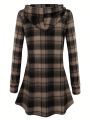 Plaid Print Drawstring Hooded Coat