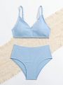 Tween Girls' Solid Color Textured Bikini Swimwear Set