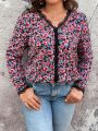 SHEIN Frenchy Plus Size Women's Vacation Lace Patchwork Floral Printed Summer Shirt