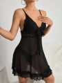 Women's Spliced Lace Trimmed Mesh Cami Nightgown