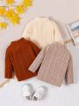 3pcs Infant Boys' Solid Color Ribbed Knit Stand Collar Tops