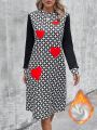 Women's Plaid Heart Printed Straight Dress With Fleece Lining