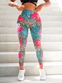 SHEIN Yoga Floral Women's Leopard And Tropical Printed Sports Leggings