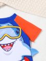 Baby Boys' Contrast Color Shark Printed Swimwear Set