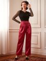 SHEIN DECDS Vintage Satin Metal Decor Straight Leg Pants