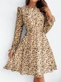 SHEIN Frenchy Women'S Leopard Print Flare Sleeve Dress Without Belt