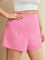 SHEIN BIZwear Women's Plus Size Solid Color Loose Fit Shorts With Diagonal Pockets For Casual Wear