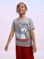 TOM & JERRY X SHEIN Tween Boy Cartoon & Letter Graphic Drop Shoulder T-Shirt