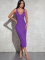 LARAMEE Plunging Neck Knit Bodycon Dress