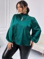 SHEIN Privé Plus Size Satin Top With Lantern Sleeves