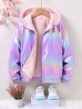 SHEIN Kids EVRYDAY Tween Girl Holographic Zip Up Thermal Lined Hooded Jacket