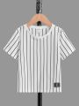 SHEIN Kids EVRYDAY Toddler Boys 2pcs Striped Print Letter Patched Tee