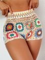 SHEIN Swim BohoFeel Women's Crochet Flower Pattern Cover Up Shorts