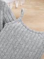 SHEIN Baby Girl Casual Knit Tank Romper And Long Sleeve Jacket Set