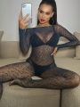 Hollow Out Mesh Crotchless Body Stocking Without Lingerie