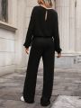 SHEIN LUNE Women's Long Sleeve Waist-Cinched Jumpsuit