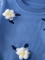 Baby Girls' 3d Flower Decorated Knitted Sweater Set