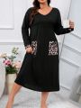 Plus Leopard Print Dual Pocket Nightdress