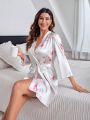 Flower Printed Robe With Waist Belt