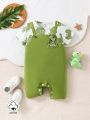 SHEIN Baby Boys' Casual Cute Dinosaur Pattern Embroidery Color-Block Short Sleeve Jumpsuit For Fall