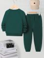 SHEIN Kids Academe Young Boy Letter Graphic Raglan Sleeve Sweatshirt & Sweatpants