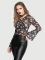 ROMWE Goth Women's Spider Print Mesh Top