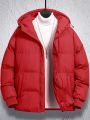 Manfinity Homme Men's Red Stitching Casual Hooded Padded Coat