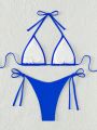 SHEIN Swim Basics Halter Triangle Tie Side Bikini Swimsuit
