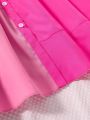 SHEIN Kids EVRYDAY Big Girls' Casual Short Sleeve Color Block Shirt Dress