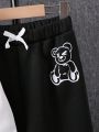 SHEIN Kids HYPEME Bear Print Sweatshirt & Adjustwaist sweatpant