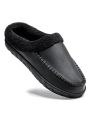 Mens Leather Slippers Comfy Handmade Stitch Slip-on House Shoes Warm Fur Lined Rubber Sole Indoor Outdoor