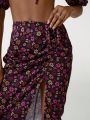 Mauricio Caetano Ditsy Floral Print Drawstring Split Thigh Skirt