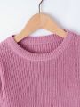 Young Girl Drop Shoulder Ribbed Knit Sweater