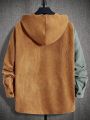 Manfinity Men's Fashionable Hooded Corduroy Shirt With Color Block Design