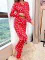 Heart Print Long Sleeve & Pants Pajama Set