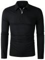 Manfinity Men Quarter Zip Ribbed Knit Polo Shirt