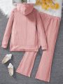 2pcs/set Teen Girls' Long Sleeve Hooded Sweatshirt With Asymmetric Hem & Pants Set