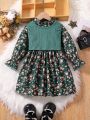 Little Girls' Floral Print Dress And Vest Two Pieces Set