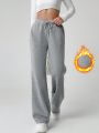 Fleece-lined Drawstring Straight-leg Pants, Keep Warm