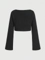 ROMWE Goth Skull Bell Sleeve Sweater