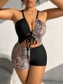 SHEIN Swim BAE Plus Size Women'S One-Piece Swimsuit With Snake Print Patchwork