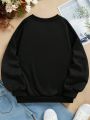 Teen Girl Figure & Letter Graphic Drop Shoulder Sweatshirt