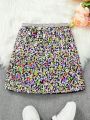 SHEIN Kids SUNSHNE Girls' Colorful Sequin Decor Casual A-Line Skirt