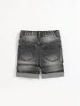 SHEIN Boys' Casual Casual Denim Shorts With Slight Elasticity And Irregular Holes