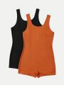 Plus 2pcs Solid Tank Romper