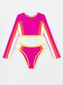 SHEIN Swim SPRTY Colorblock Two-piece Swimsuit Set