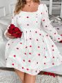 SHEIN Qutie Plus Size Heart Print Ruffle Sleeve Dress