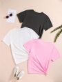 SHEIN Kids EVRYDAY 3pcs/Set Tween Girls' Letter Printed Short Sleeve T-Shirts