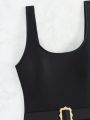 SHEIN Swim Chicsea Ladies' Monochromatic Belted One-piece Swimsuit